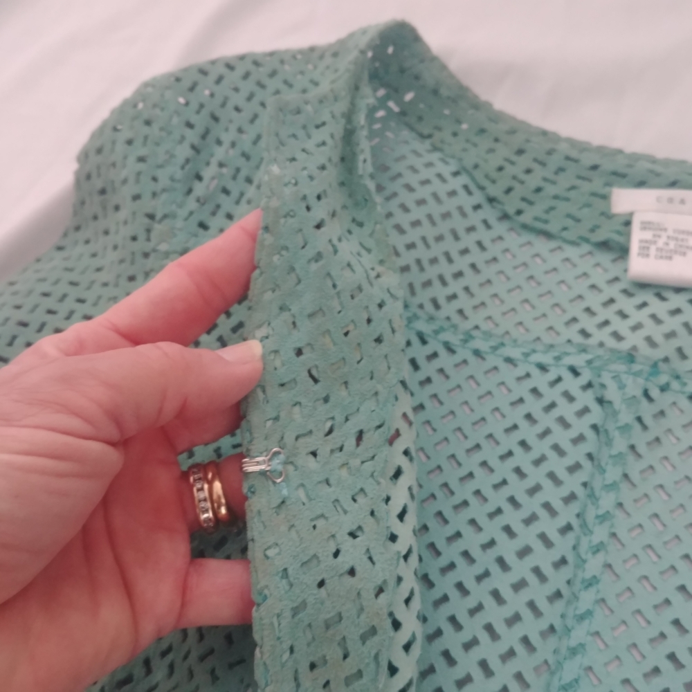 Vintage Suede Jacket perforated (like laser cut) w/ hook & eye closure, unique - Picture 11 of 12